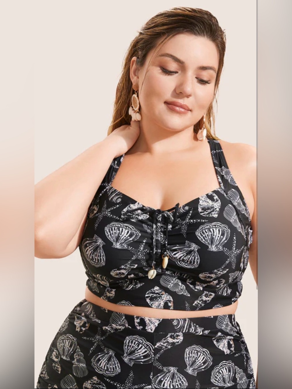 BloomChic Black Shell-Print Bralette & Boy Short Bikini Set